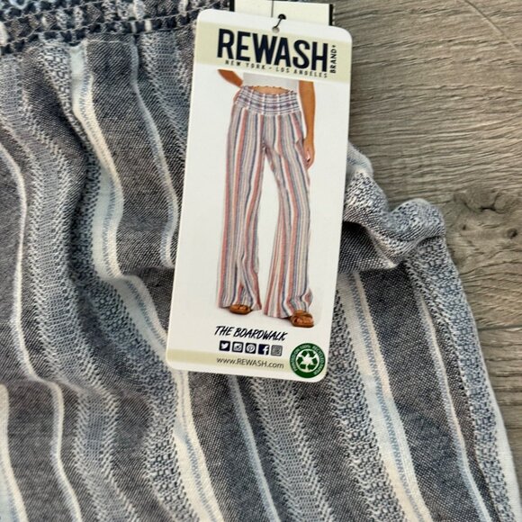 Rewash Smoked Wide Leg Pants Size L Linen Blend Pull On Striped Summer Beach - Picture 5 of 16